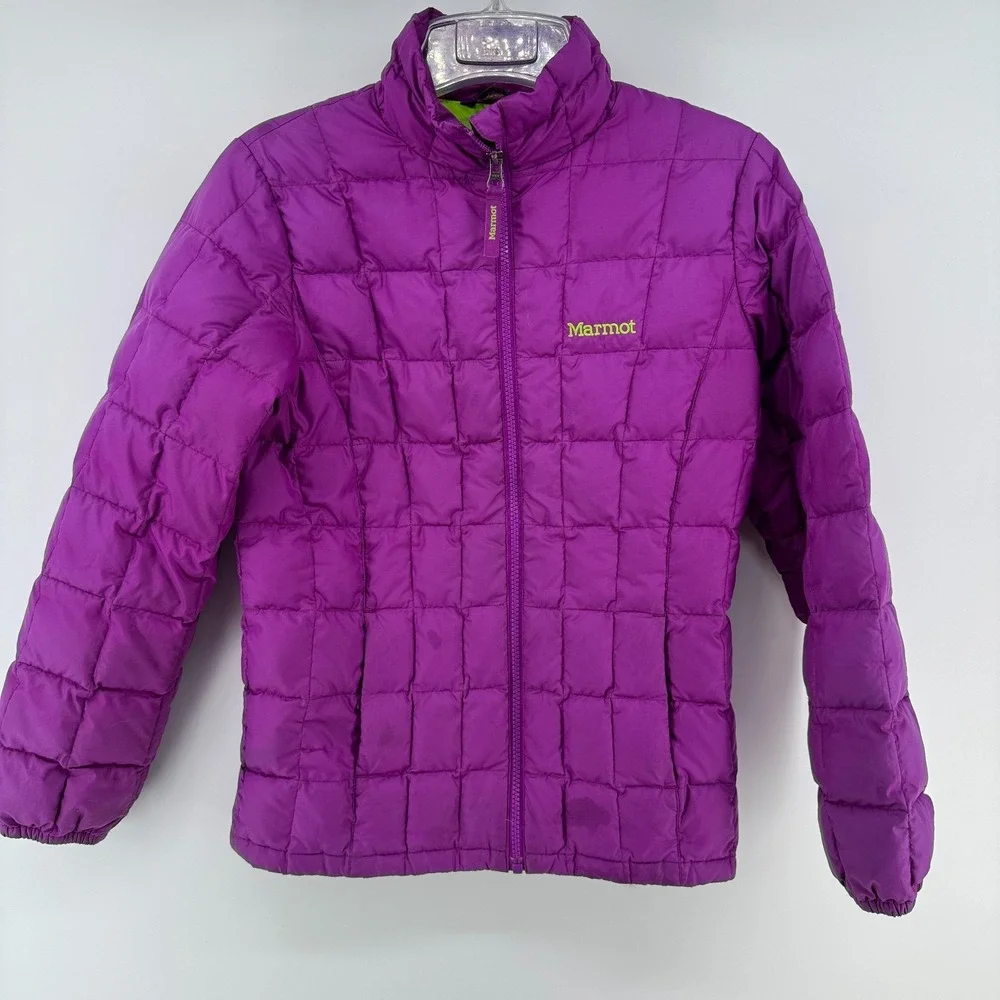 Marmot Jacket Kids Large Purple Puffer 700 Down Fill Youth Outdoors Full Zip